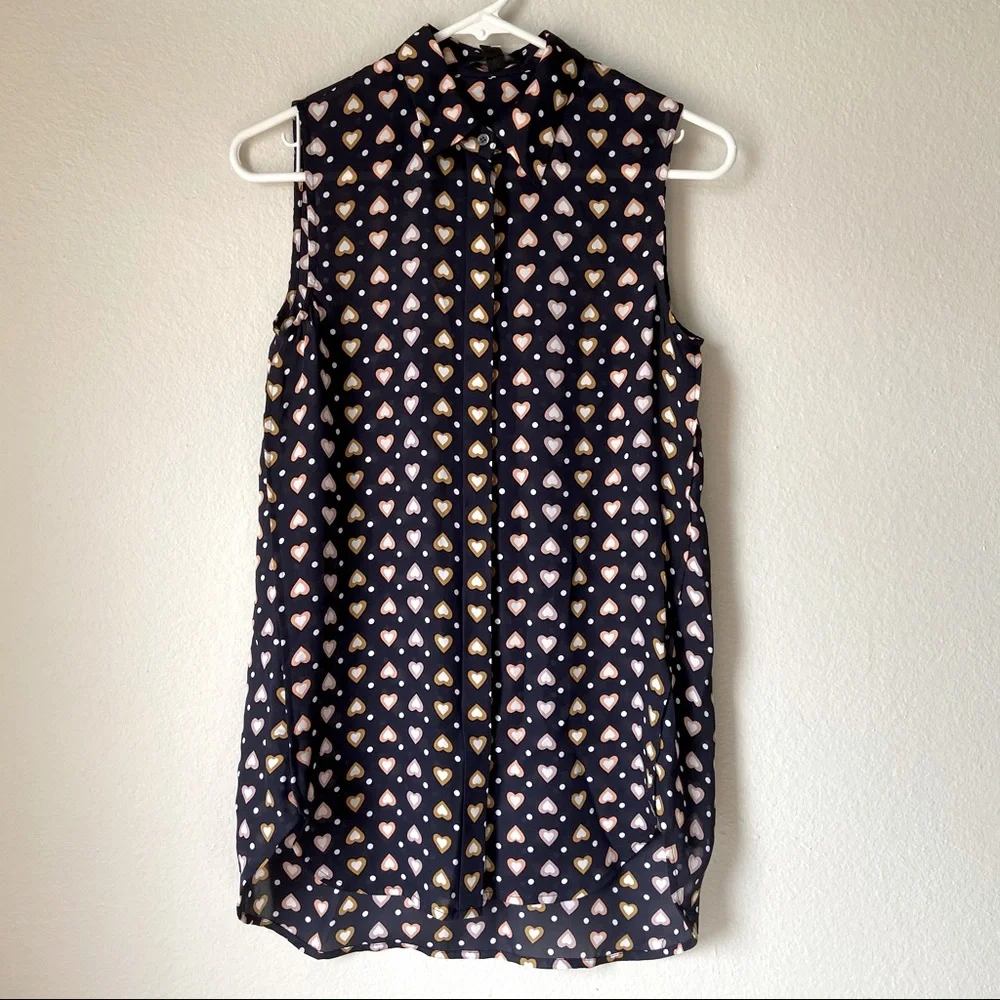 J. Crew Hearts Sleeveless Blouse Heart Navy - Picture 3 of 6